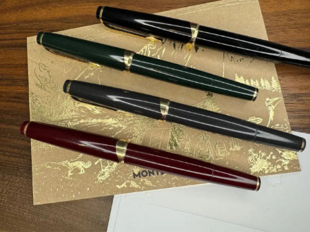 Montblanc 1960s No 12 SET of FOUR fountain pens. Burgundy Green Black and Grey Fountain Pens